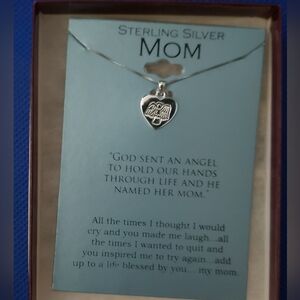 Sterling Silver Mom Heart Pendant Necklace